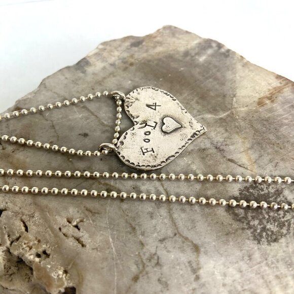 Sterling Silver 925 Hammered Heart Stamped “Fool 4 ♥︎” Love Pendant Necklace 18" - Picture 4 of 16